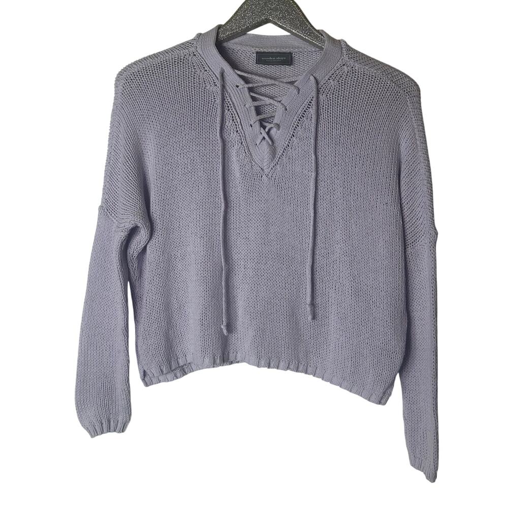 Wooden Ships Purple Lavender Knit Lace Up 
Sweater